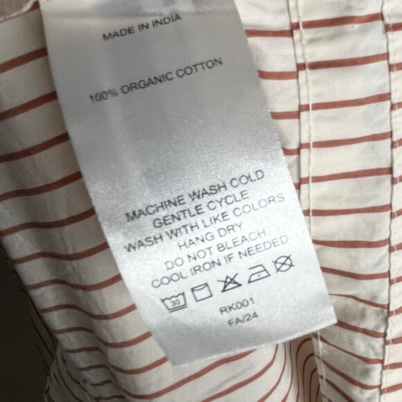 Quince Short Sleeve Tiered Cotton Maxi Dress Womens XL Terracotta Stripe Pockets - Picture 10 of 11